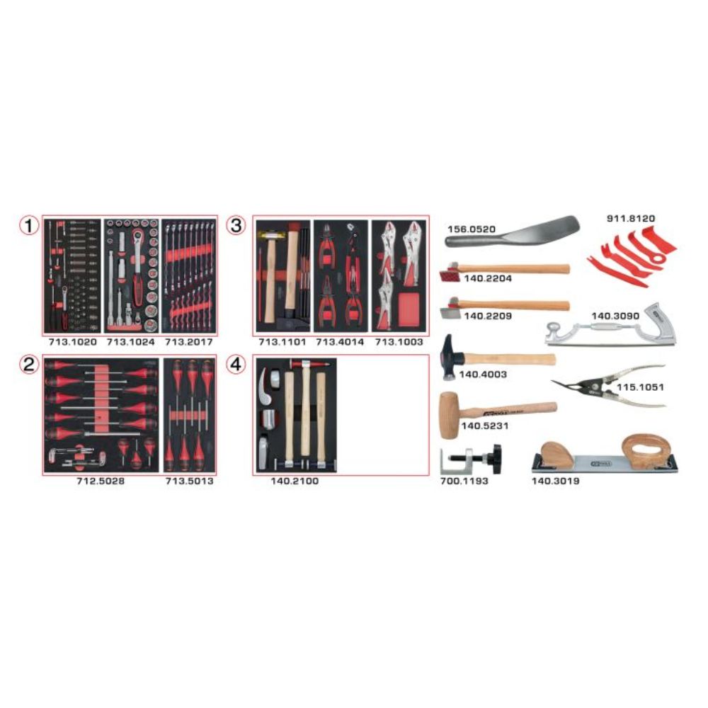 Servante ONE BY ONE 7 tiroirs composée d'outils pour la carrosserie 166 pcs - KS TOOLS - 823.7154F