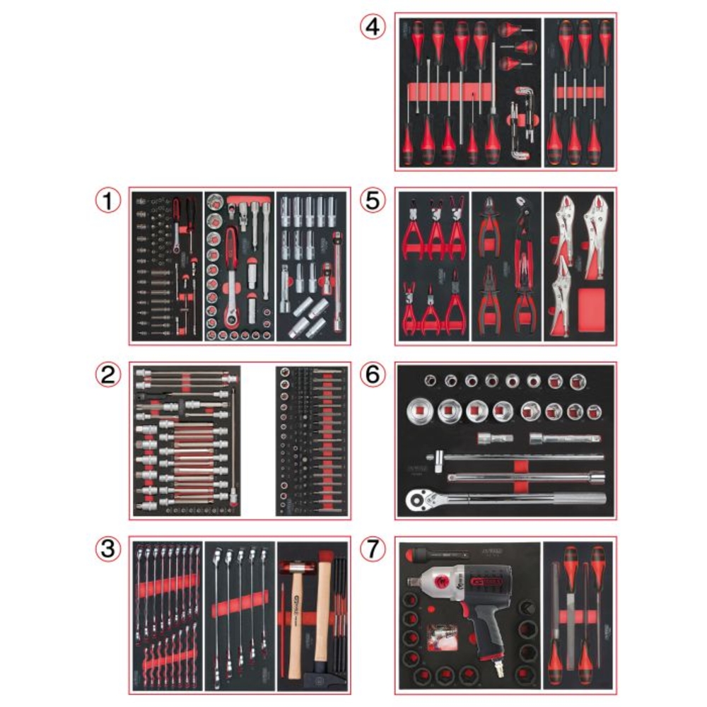 Servante One by One 7 tiroirs équipée de 337 outils KS TOOLS - 823.7337F