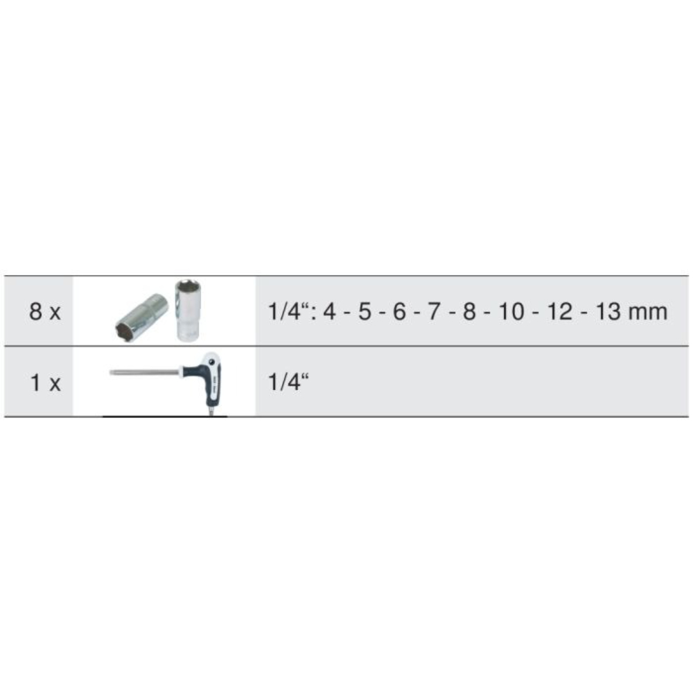 Jeu de clé à douille et douiles 1/4