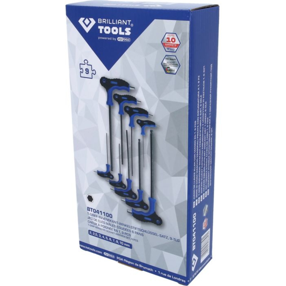 Jeu de clés mâles 6 pans tête sphérique à poignée en t 9 pcs BRILLIANT TOOLS - KS TOOLS - BT041100