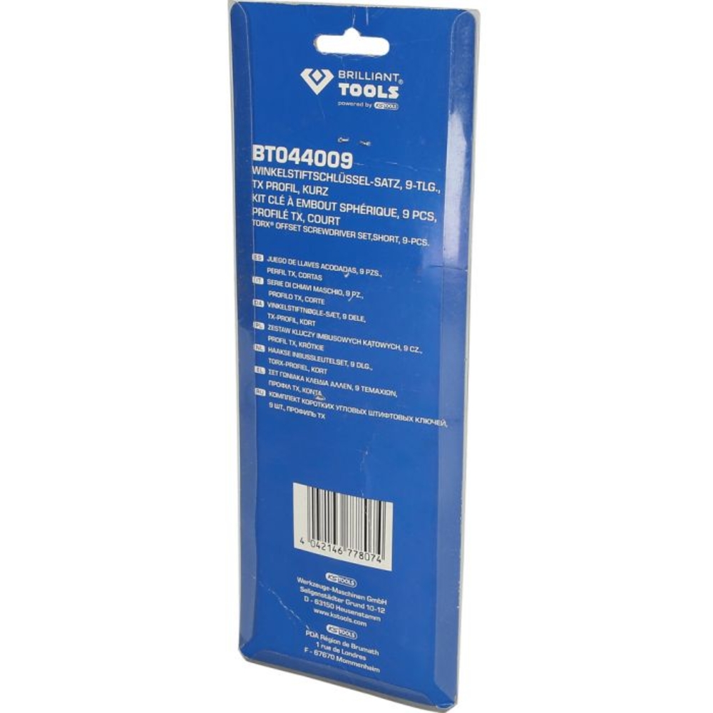 Jeu de clés males TORX courtes 9 pcs BRILLIANT TOOLS - KS TOOLS - BT044009