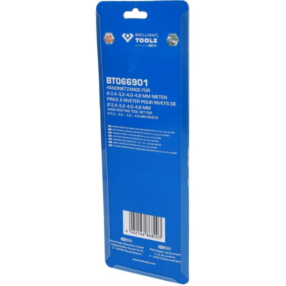 Pince à riveter pour rivets de D2,4-3,2-4,0-4,8mm BRILLIANT TOOLS - KS TOOLS - BT066901
