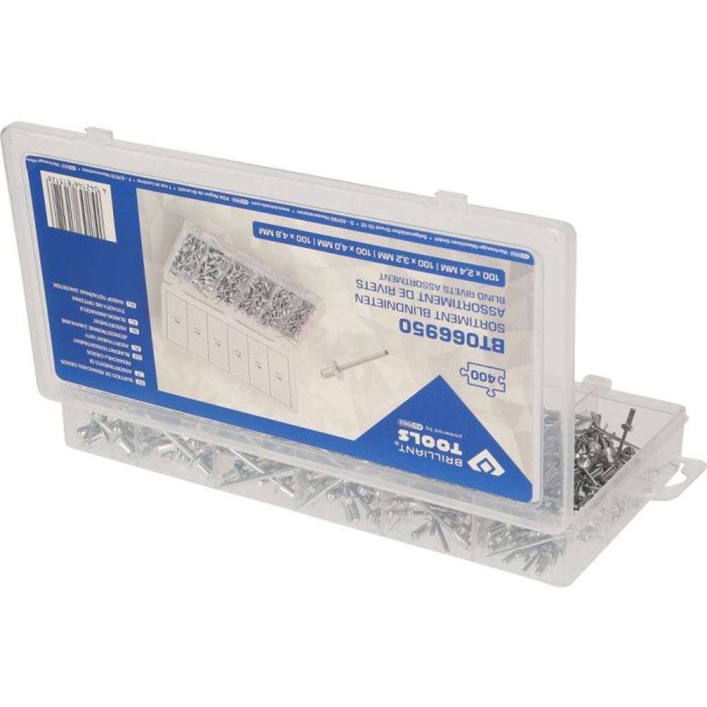Assortiment de rivets aveugles 400 pcs 2,4-3,2-4-4,8mm BRILLIANT TOOLS - KS TOOLS - BT066950