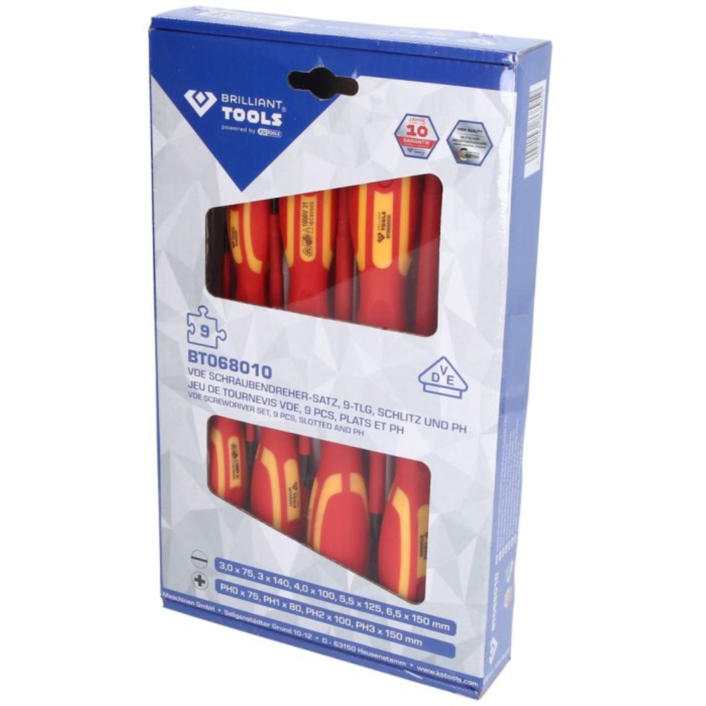Jeu de tournevis isolés Fente et PHILLIPs 9 pcs BRILLIANT TOOLS - KS TOOLS - BT068010