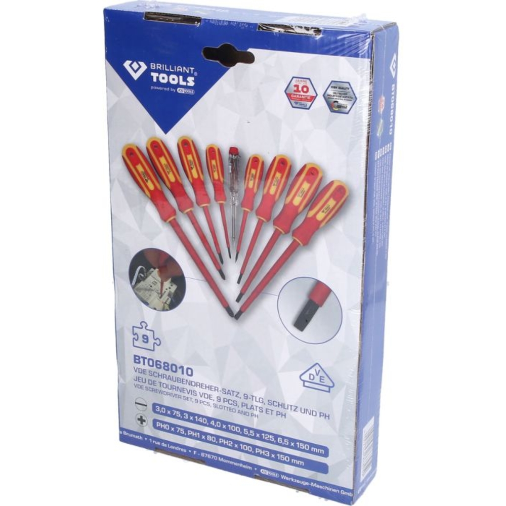Jeu de tournevis isolés Fente et PHILLIPs 9 pcs BRILLIANT TOOLS - KS TOOLS - BT068010