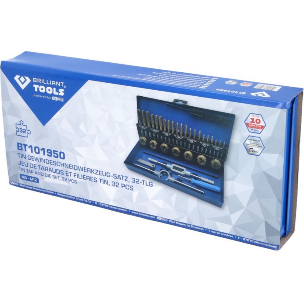 Jeu de tarauds et filières TiN 32 pcs BRILLIANT TOOLS - KS TOOLS - BT101950
