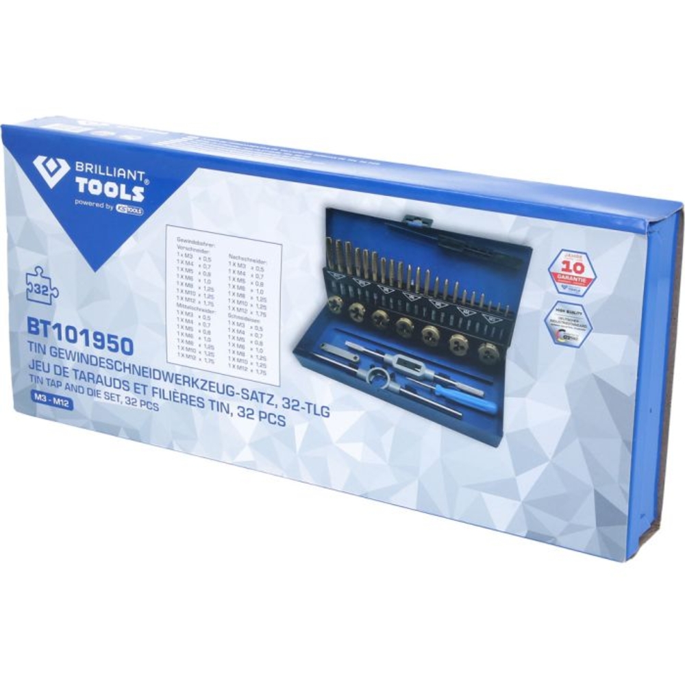 Jeu de tarauds et filières TiN 32 pcs BRILLIANT TOOLS - KS TOOLS - BT101950