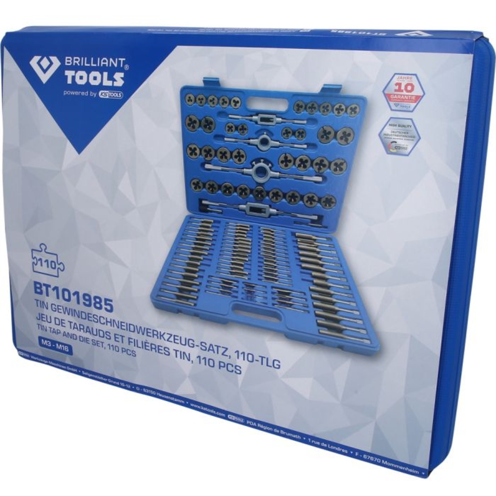 Jeu de tarauds et filières TiN 110 pcs BRILLIANT TOOLS - KS TOOLS - BT101985