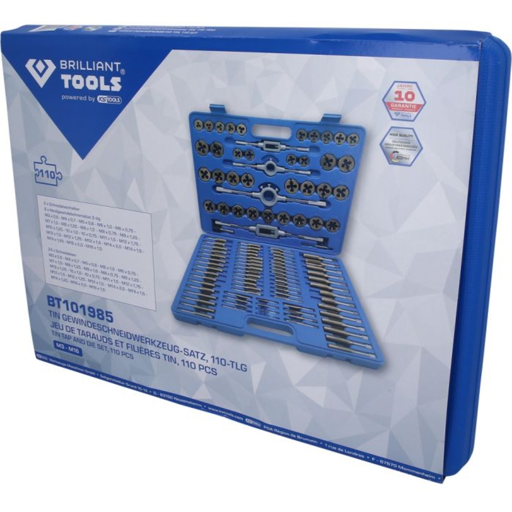 Jeu de tarauds et filières TiN 110 pcs BRILLIANT TOOLS - KS TOOLS - BT101985