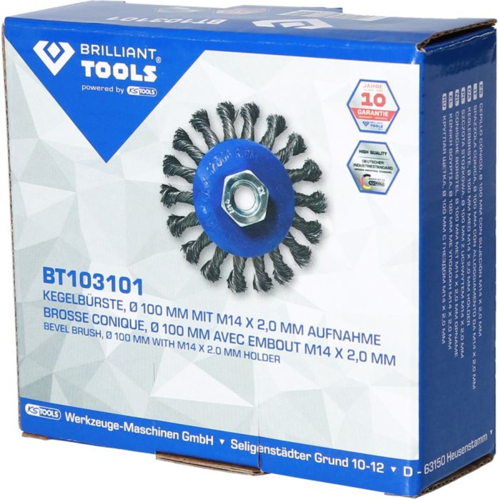 Brosse acier torsadé D100mm en M14 x 2,0mm BRILLIANT TOOLS - KS TOOLS - BT103101