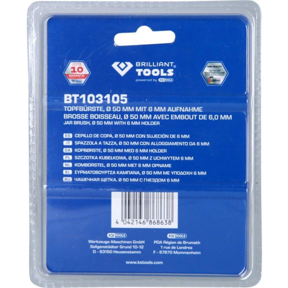 Brosse boisseau D50mm queue de serrage 6mm BRILLIANT TOOLS - KS TOOLS - BT103105