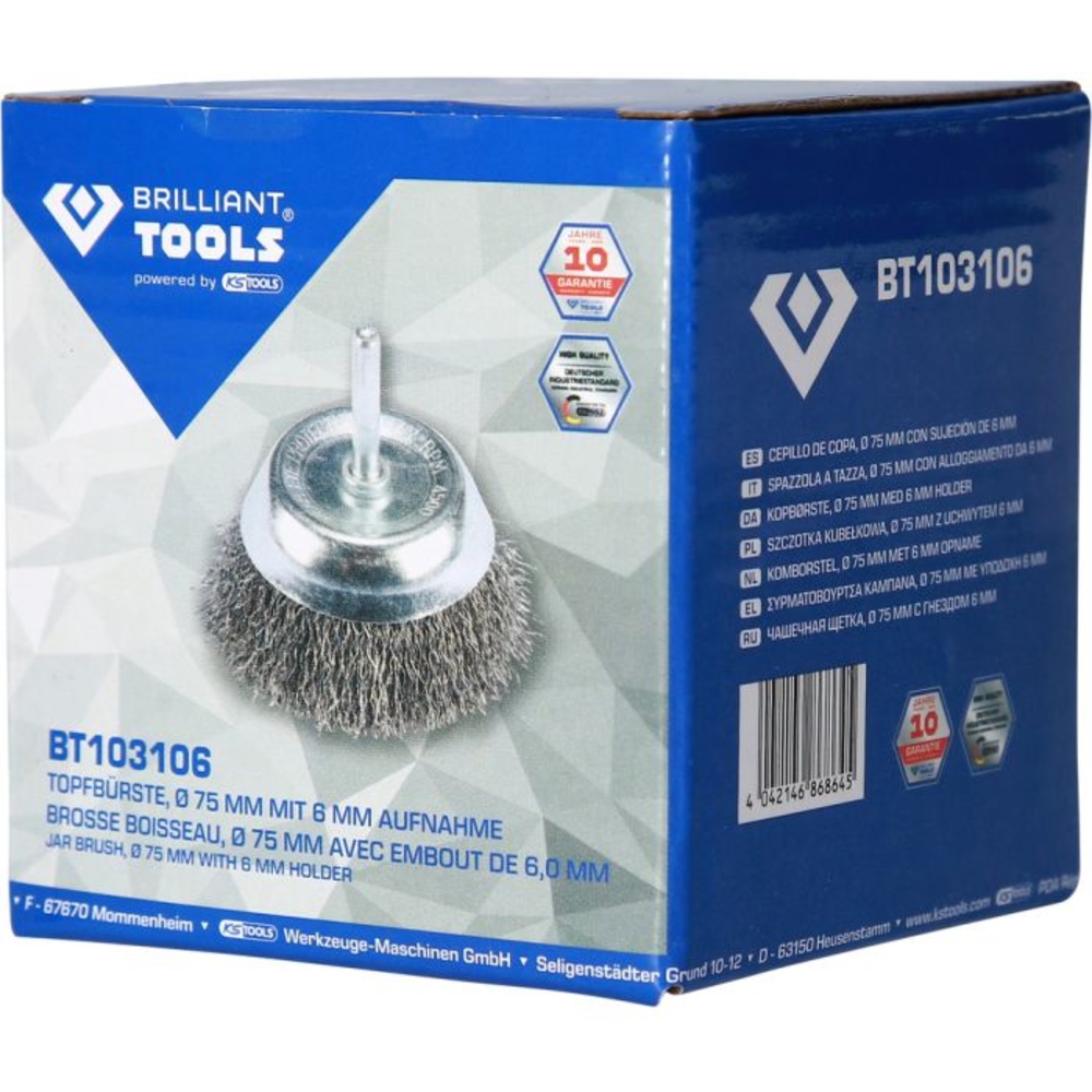 Brosse boisseau D75 mm queue de serrage 6mm BRILLIANT TOOLS - KS TOOLS - BT103106