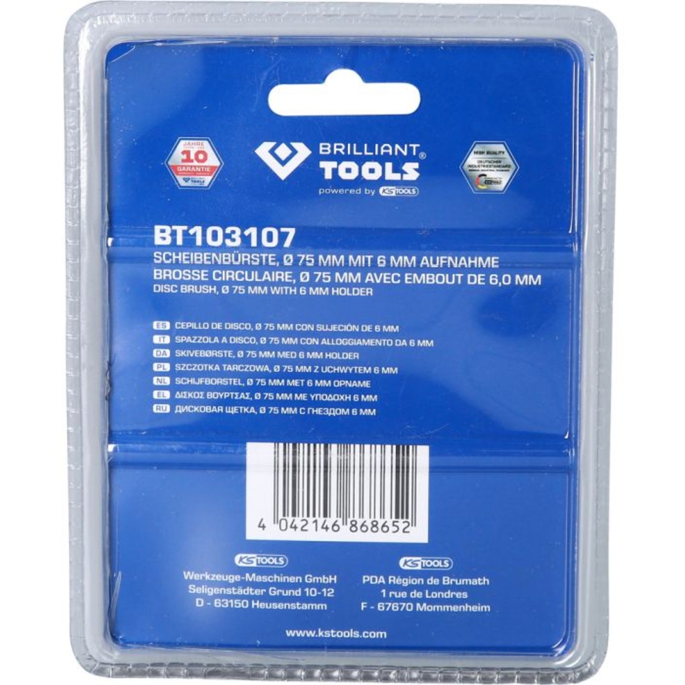 Brosse circulaire D75mm queue de serrage 6mm BRILLIANT TOOLS - KS TOOLS - BT103107