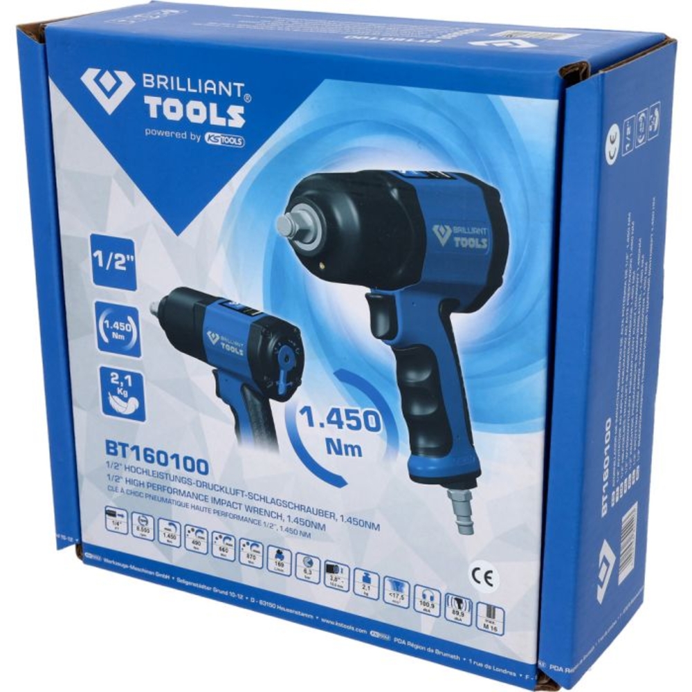 Clé à chocs pneumatique 1/2’’, 1450Nm BRILLIANT TOOLS - KS TOOLS - BT160100