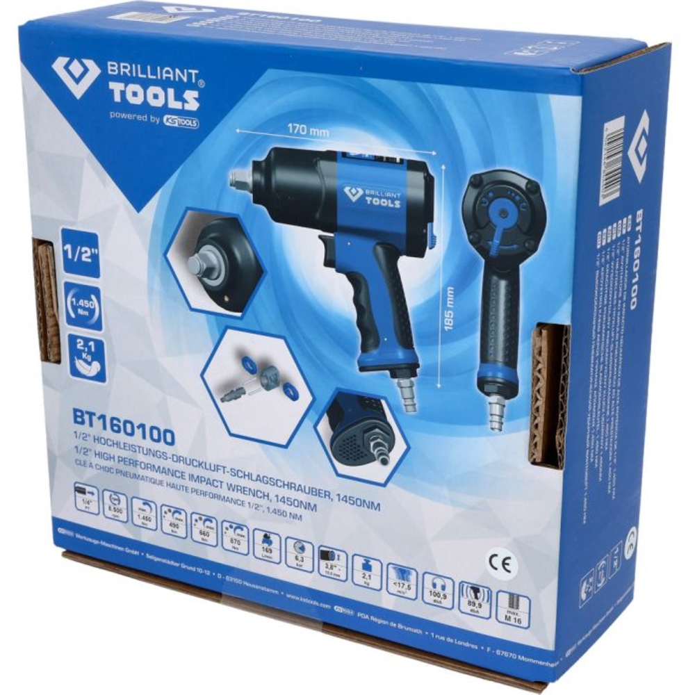 Clé à chocs pneumatique 1/2’’, 1450Nm BRILLIANT TOOLS - KS TOOLS - BT160100