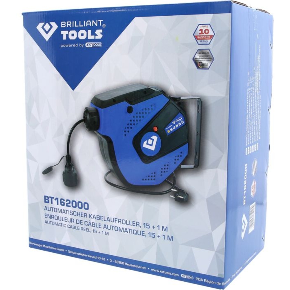 Enrouleur électrique mural 3x1,5mm² 15m BRILLIANT TOOLS - KS TOOLS - BT162000