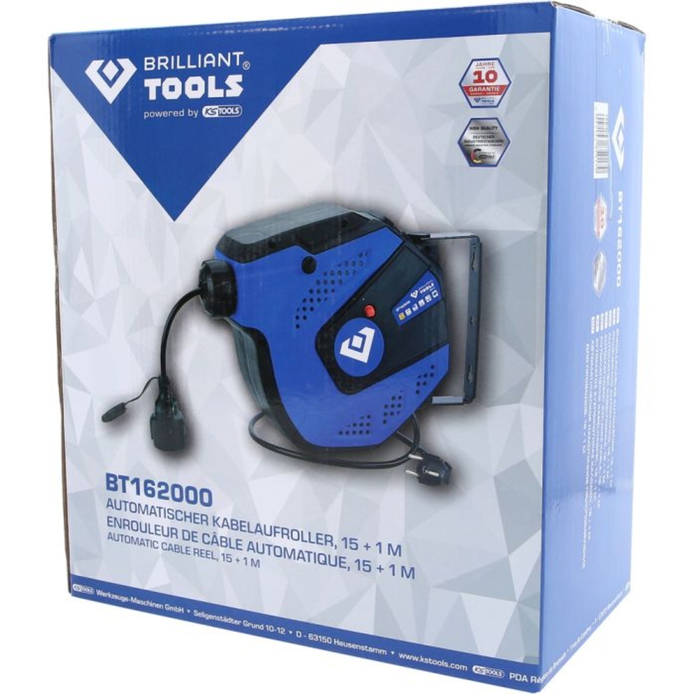 Enrouleur électrique mural 3x1,5mm² 15m BRILLIANT TOOLS - KS TOOLS - BT162000