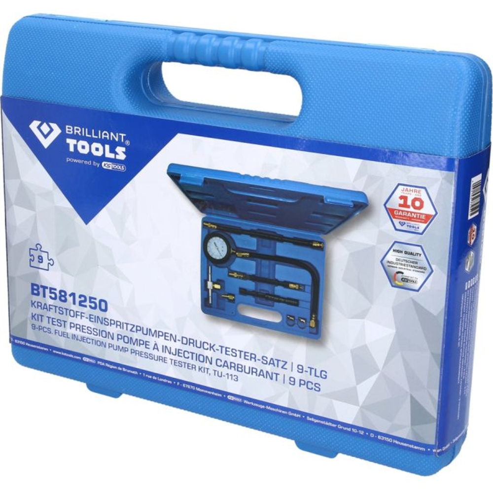 Coffret de test de pression pour pompe à injection 9 pcs BRILLIANT TOOLS - KS TOOLS - BT581250
