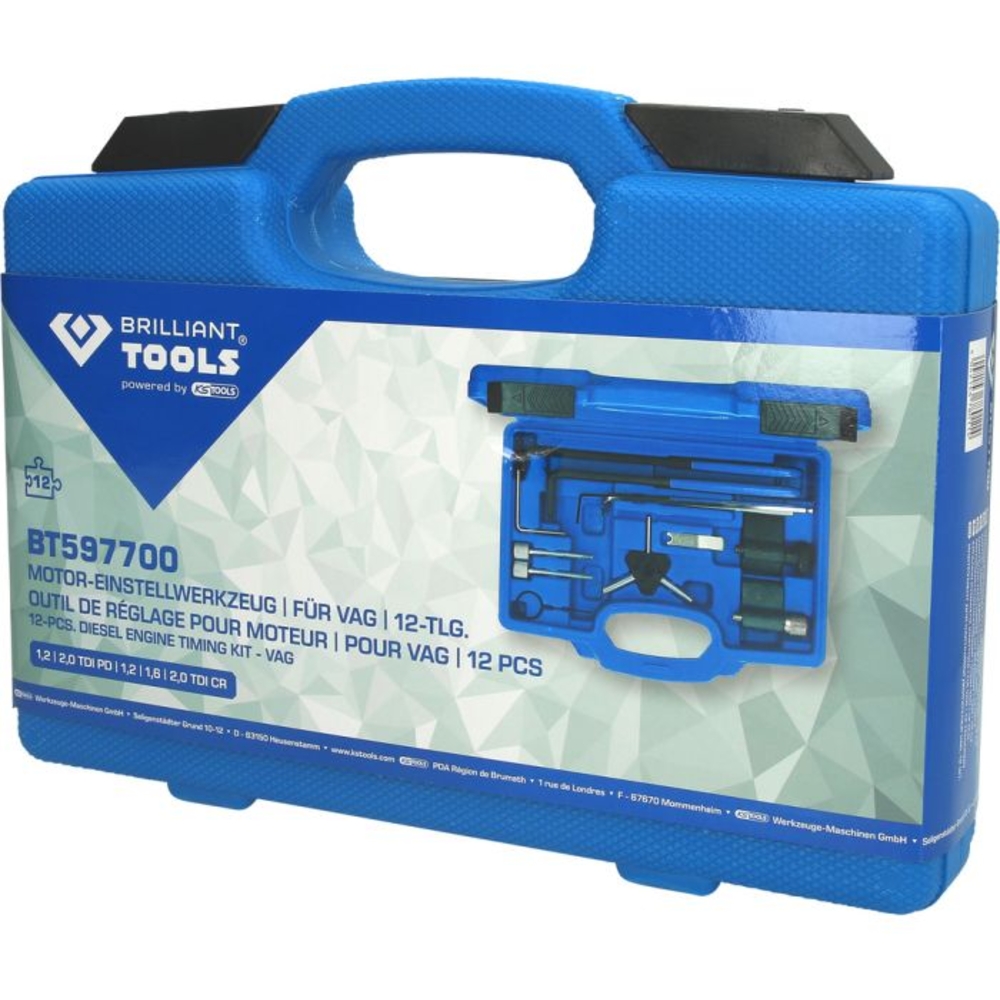 Jeu d’outils de calage pour VAG 1.2, 2.0 TDI 1.2, 1.6, 2.0 TDI Cr 12 pcs BRILLIANT TOOLS - KS TOOLS - BT597700