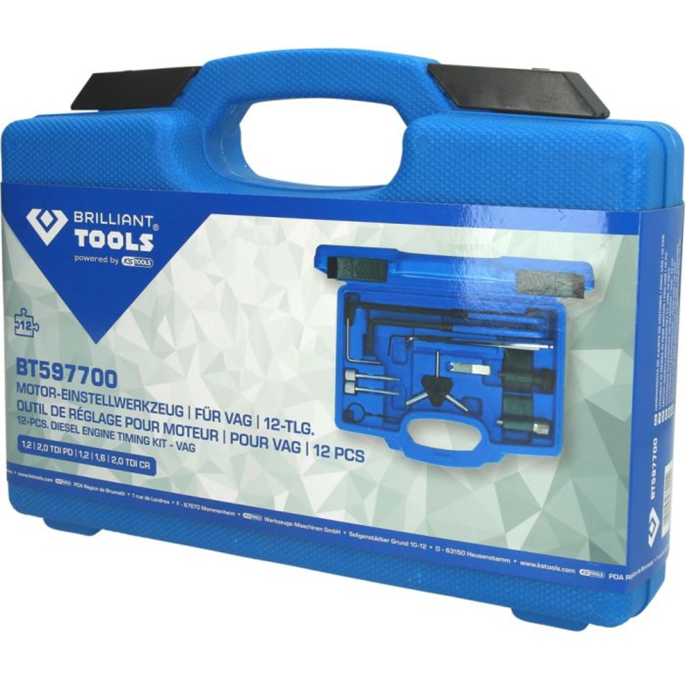 Jeu d’outils de calage pour VAG 1.2, 2.0 TDI 1.2, 1.6, 2.0 TDI Cr 12 pcs BRILLIANT TOOLS - KS TOOLS - BT597700