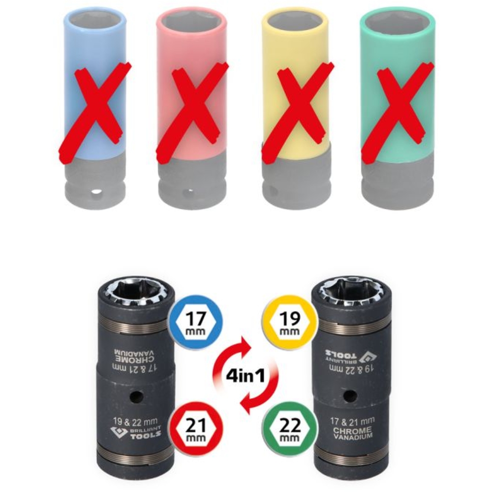 Jeu de douilles à chocs 4 en 1, 17-21mm 19-22mm 2 pcs BRILLIANT TOOLS - KS TOOLS - BT691011