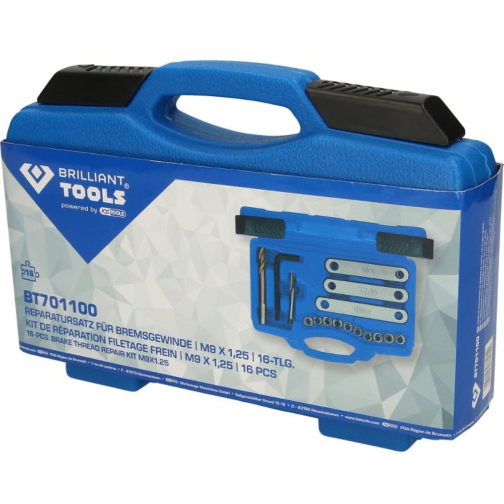 Coffret de réparation pour filetage de frein M9 x 1,25, 16 pcs BRILLIANT TOOLS - KS TOOLS - BT701100