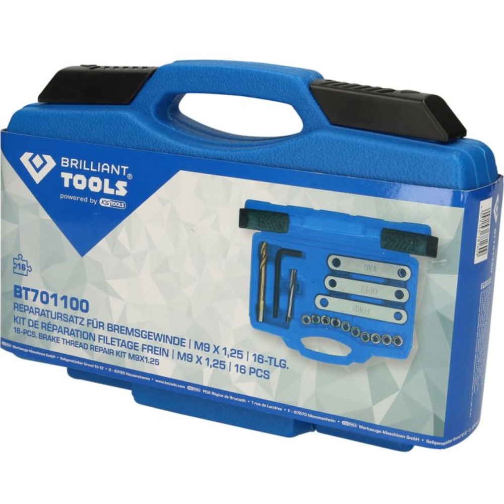 Coffret de réparation pour filetage de frein M9 x 1,25, 16 pcs BRILLIANT TOOLS - KS TOOLS - BT701100