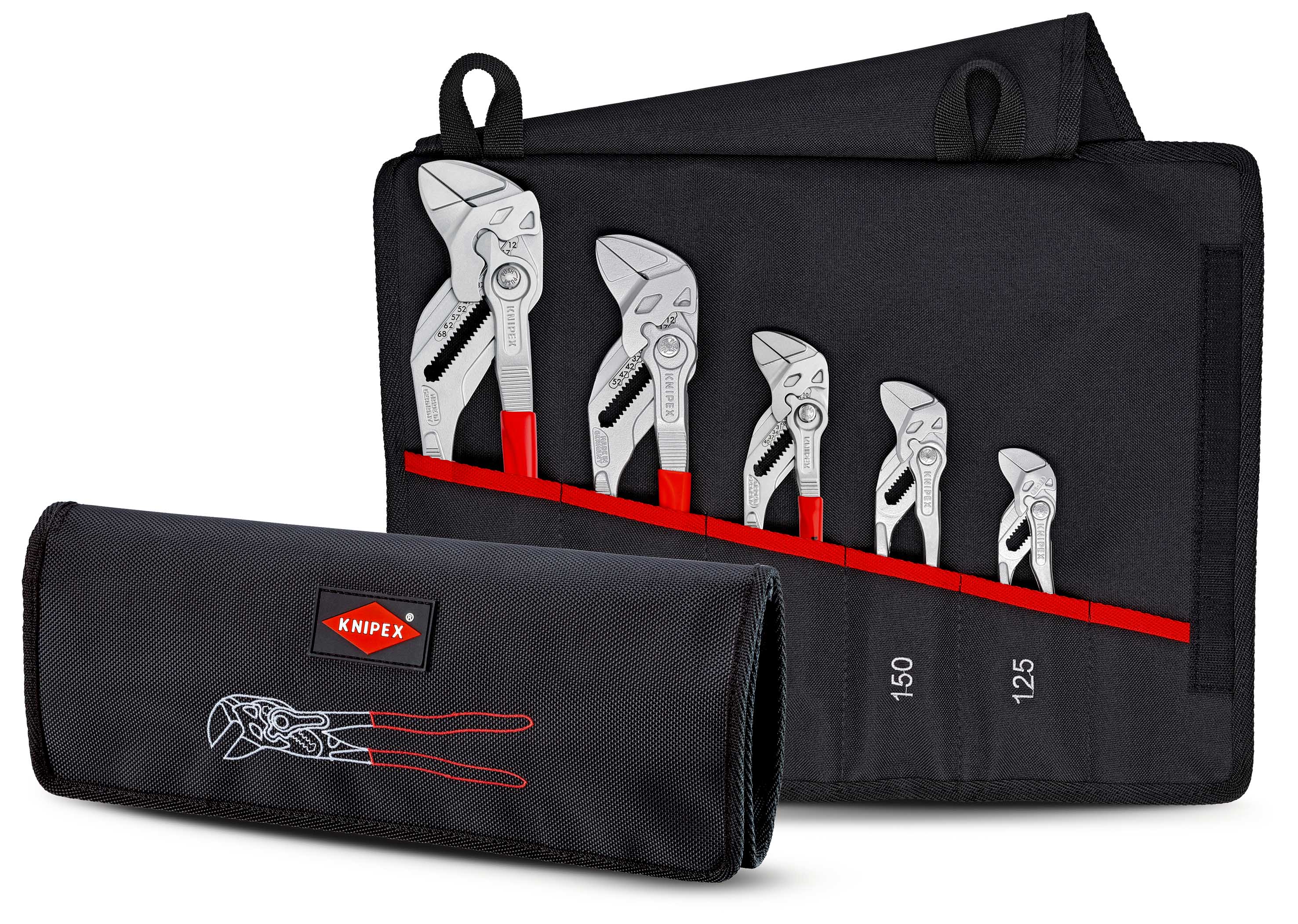 Trousse composée de 5 pinces-clés 125mm, 150mm, 180mm, 250mm et 300mm KNIPEX - 001955S4