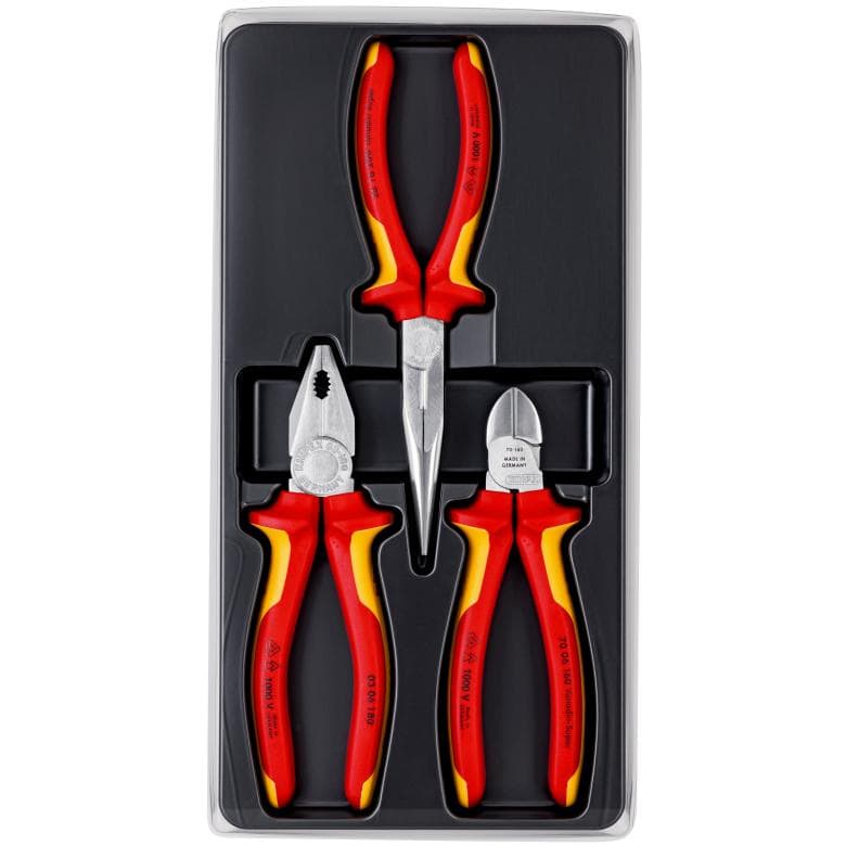 Assortiment de 3 outils - Jeu électricien - Bi-matière - Chromé - Isolés 1000V KNIPEX - 002012