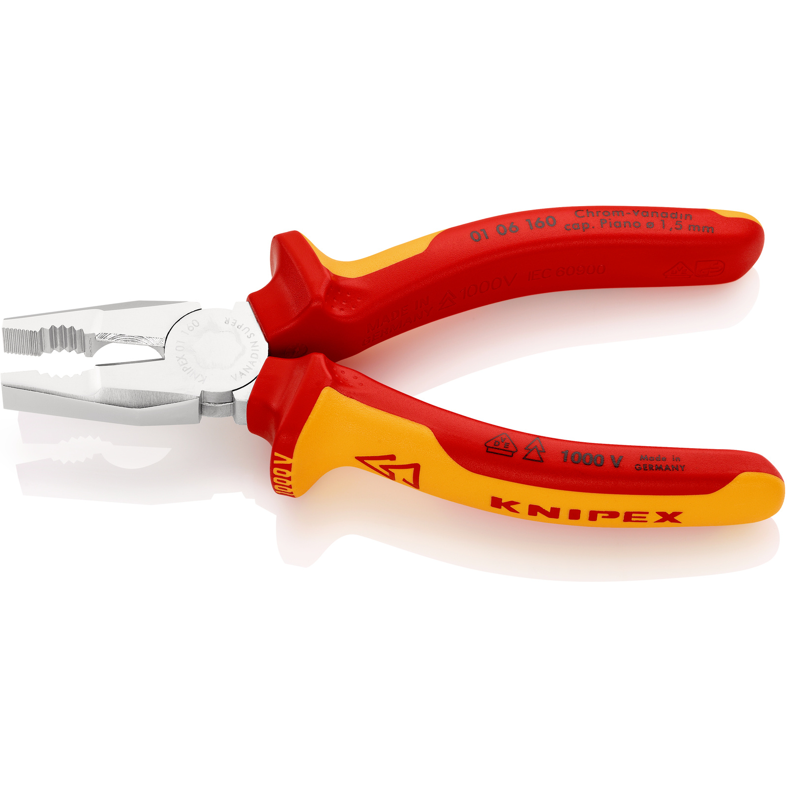 Pince universelle 160mm avec tranchant - Bi-matière - Chromée - Isolée 1000V KNIPEX - 0106160