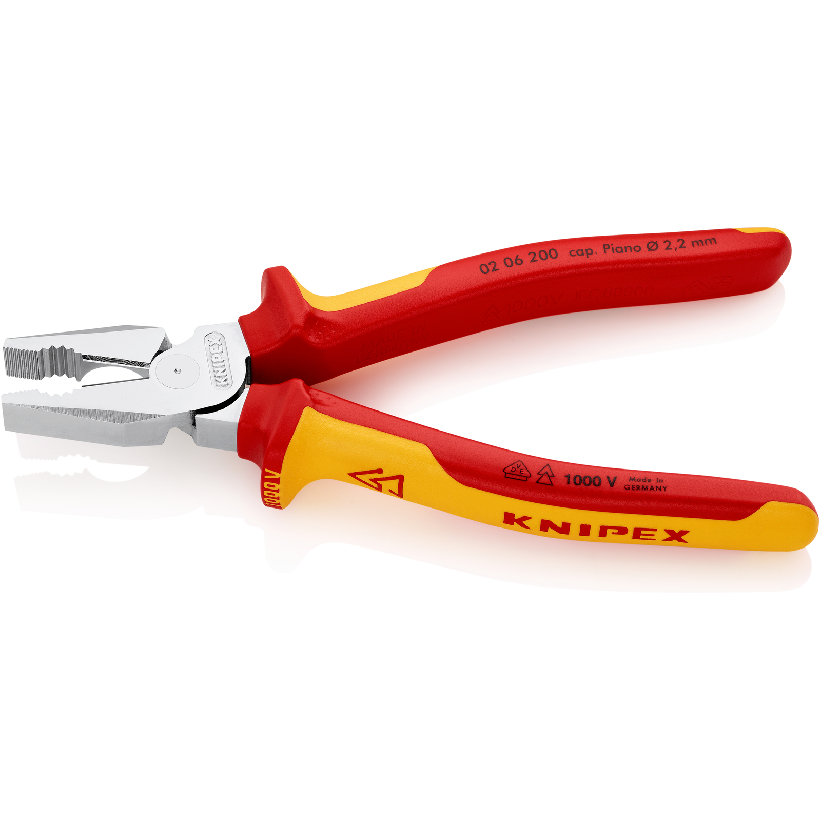 Pince universelle à forte démultiplication 200mm - Bi-matière - Chromée - 1000V KNIPEX - 0206200