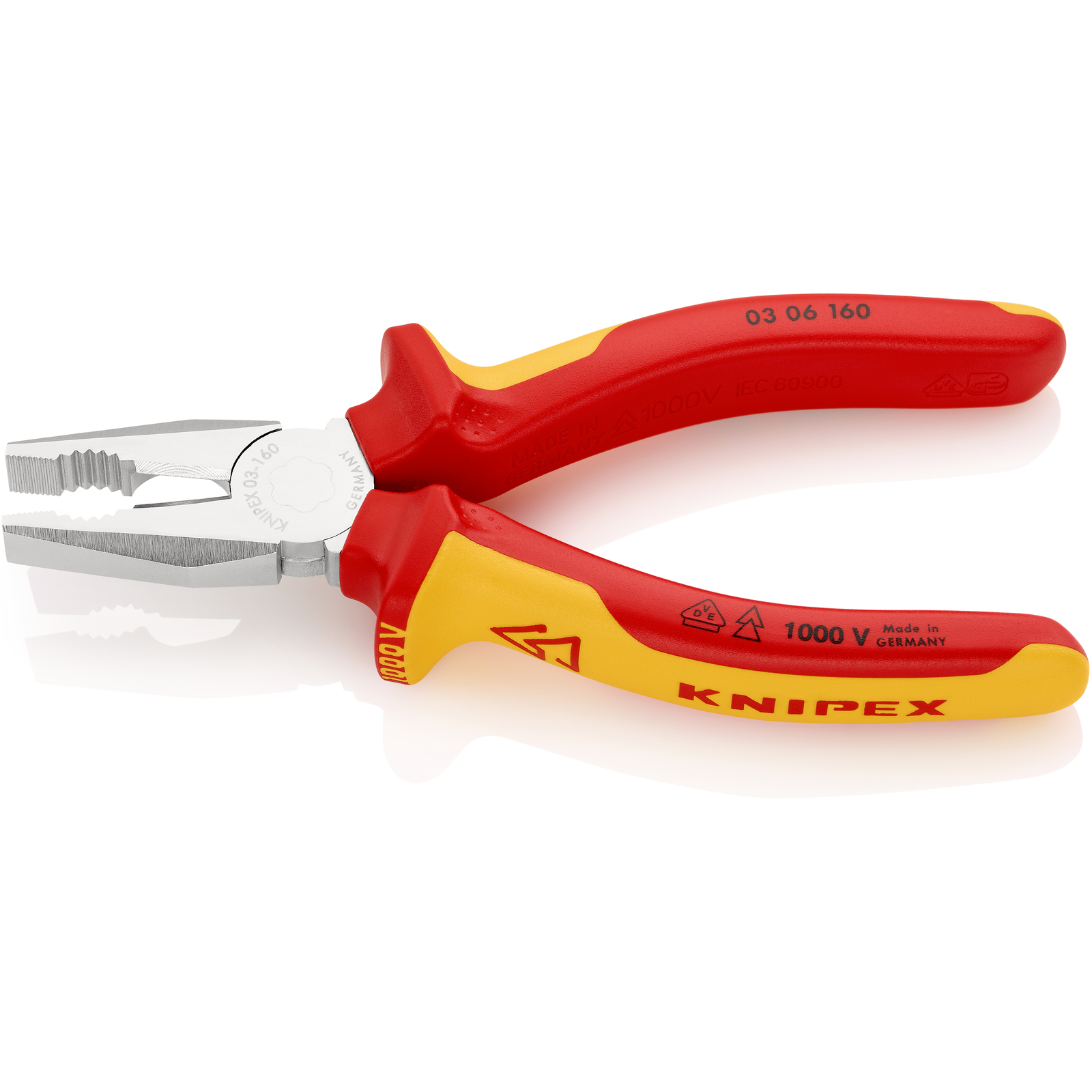 Pince universelle 160mm avec tranchant - Bi-matière - Chromée - Isolée 1000V KNIPEX - 0306160