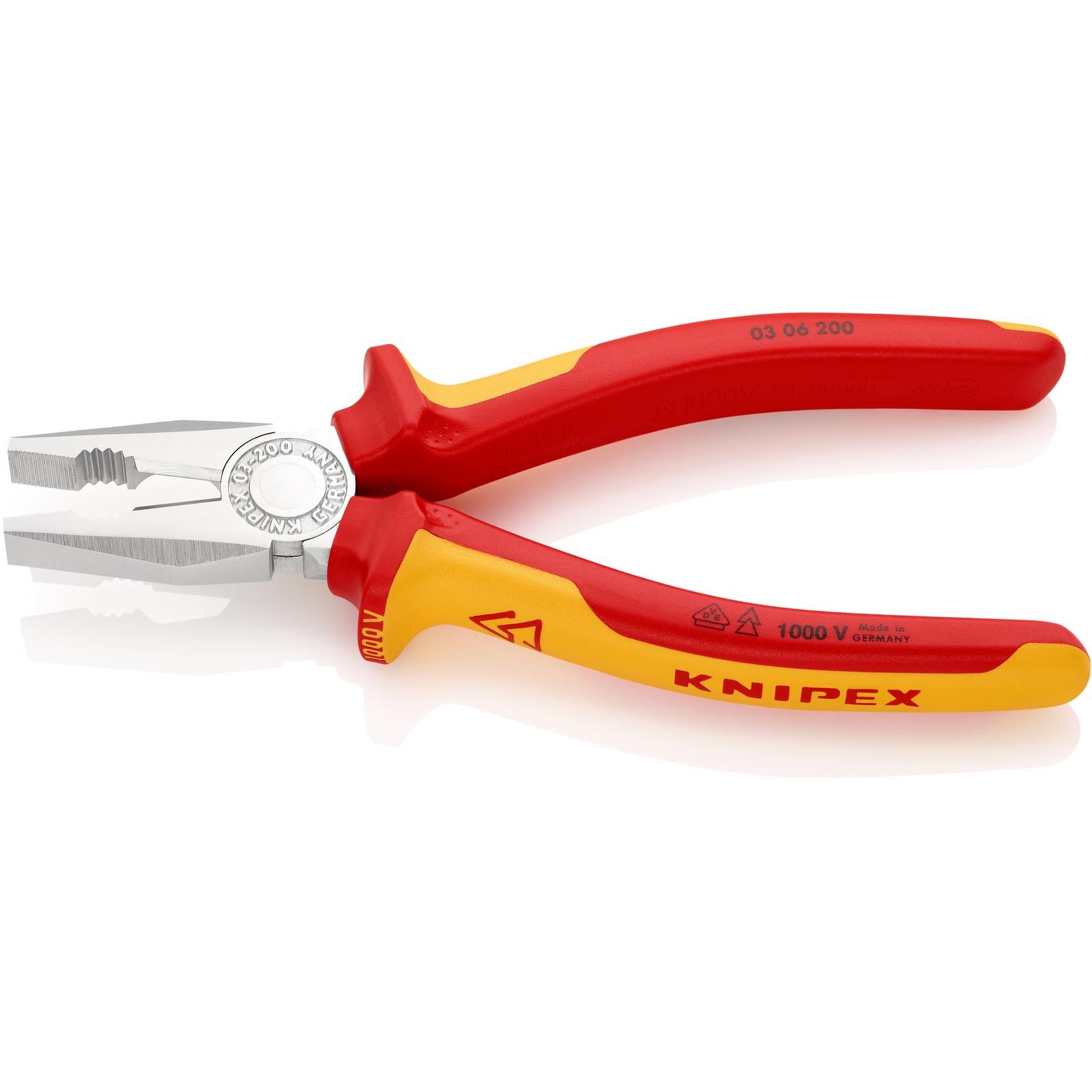 Pince universelle 200mm avec tranchant - Bi-matière - Chromée - Isolée 1000V KNIPEX - 0306200