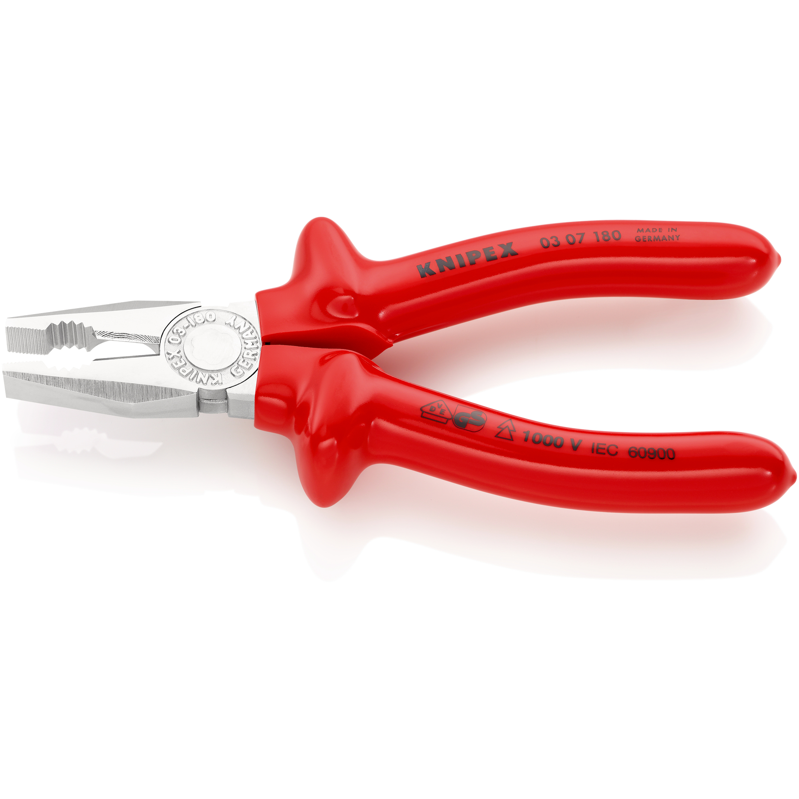Pince universelle 180mm avec tranchant - Surmoulée - Chromée - Isolée 1000V KNIPEX - 0307180