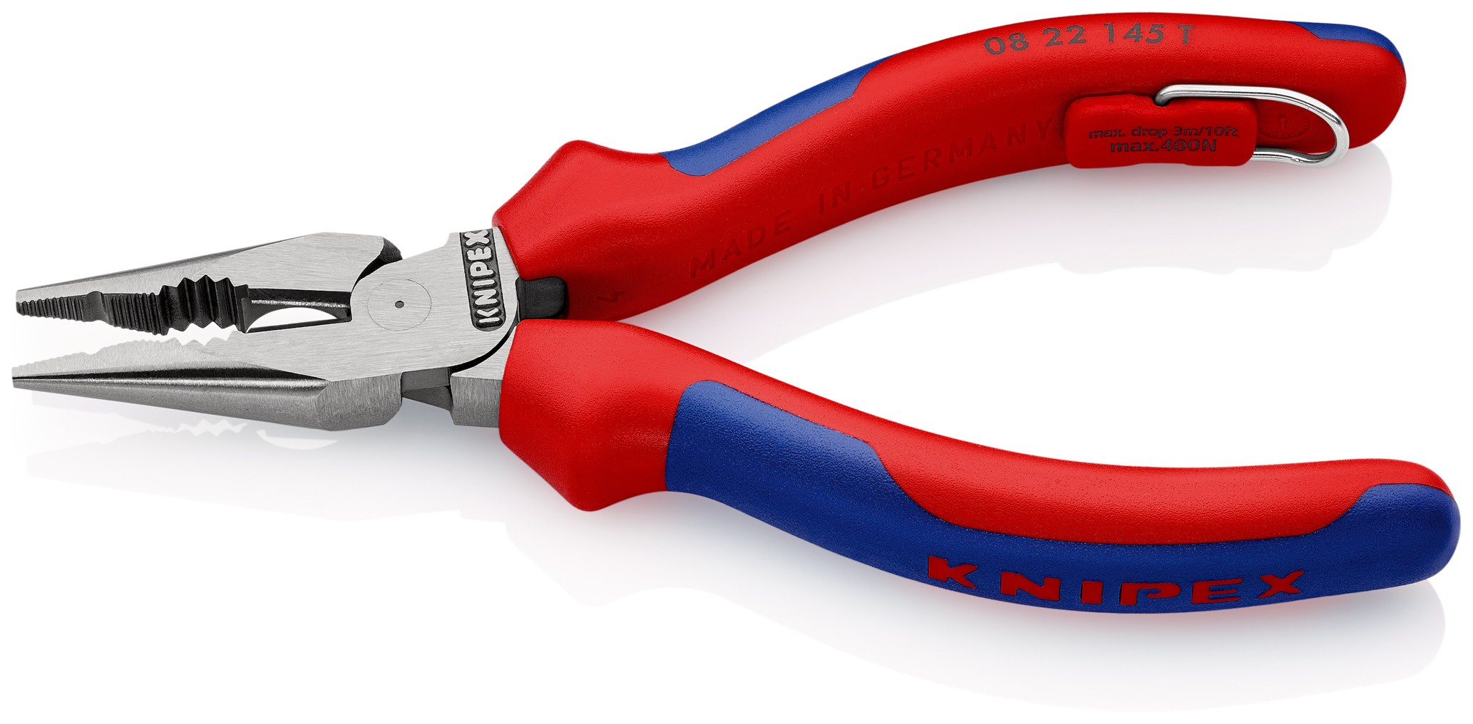 Pince univers. 1/2 ronde 145mm antichute KNIPEX - 08 22 145 T BK
