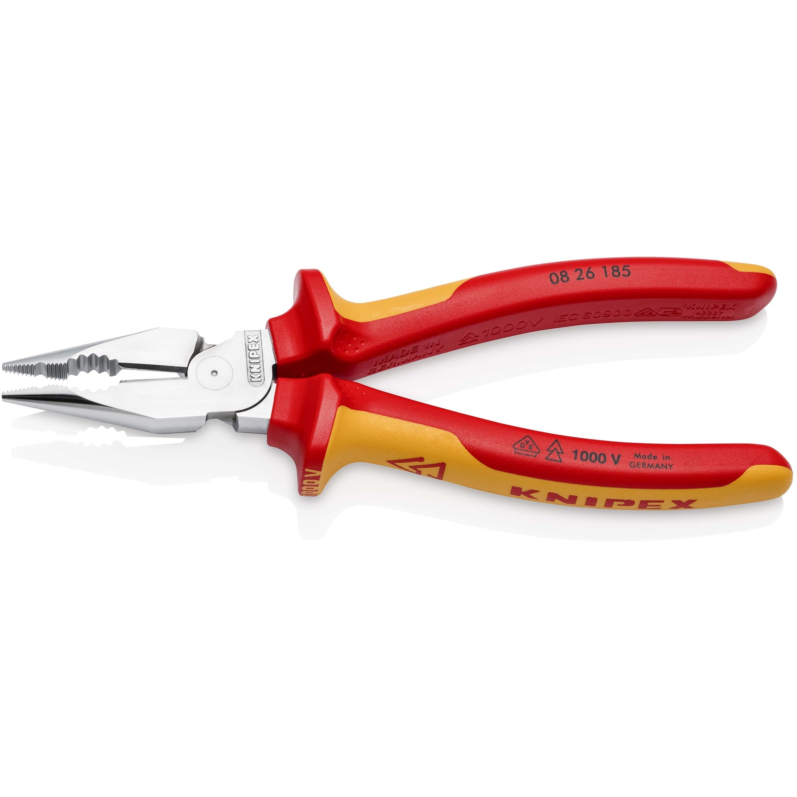 Pince universelle 185mm avec tranchant - Bi-matière - Chromée - Isolée 1000V KNIPEX - 0826185