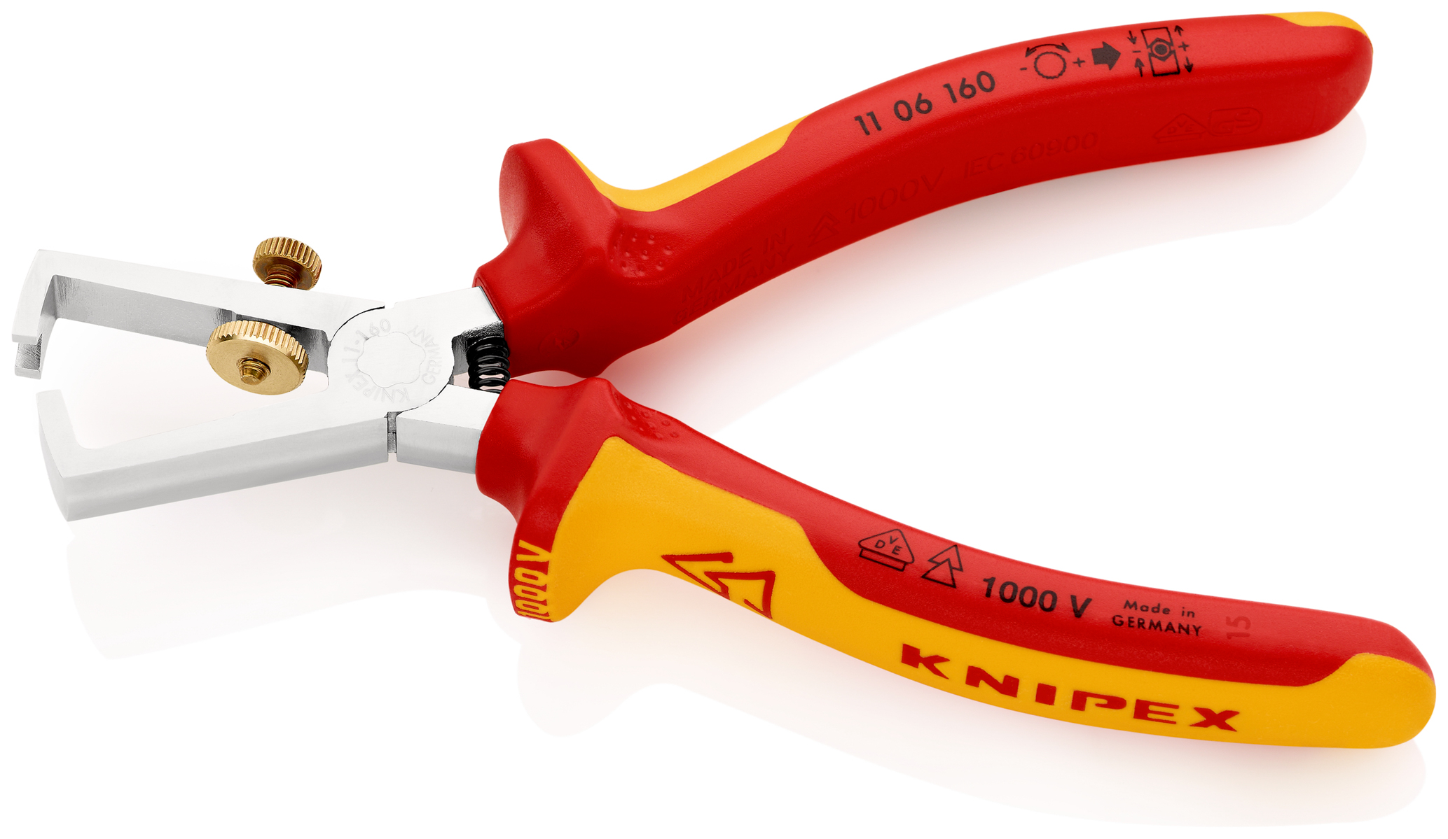 Pince à dénuder universelle 160mm avec ressort - Bi-matière - Chromée - 1000V KNIPEX - 1106160