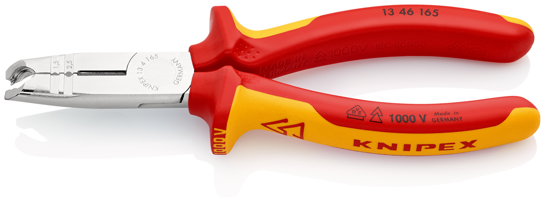 Pince à dégainer et à dénuder câbles ronds - 165mm Bi-matière Chromée 1000V - SC KNIPEX - 1346165SB