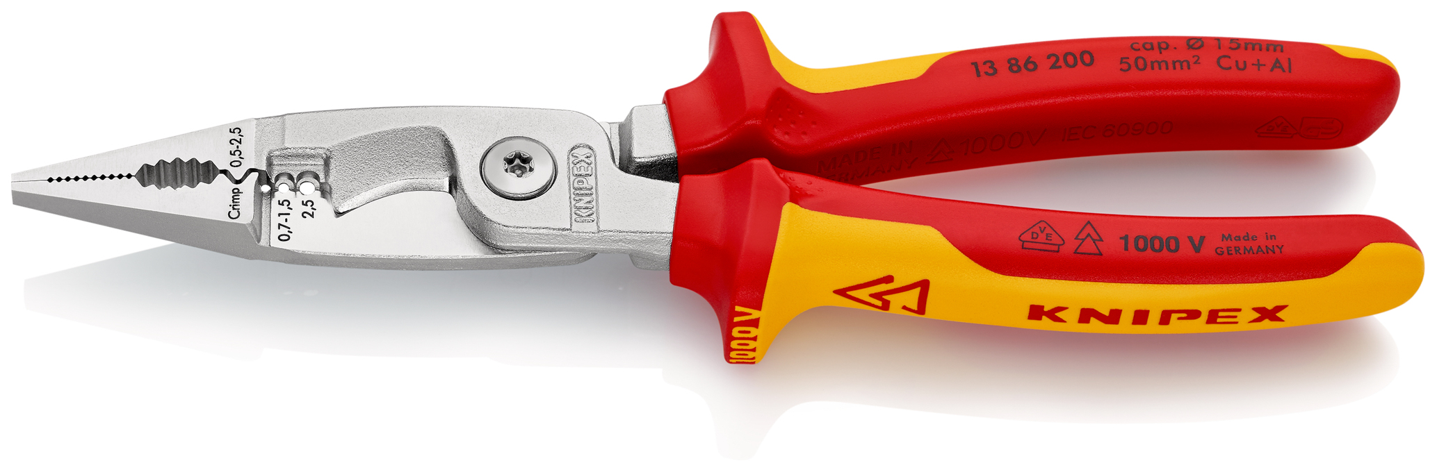 Pince multifonctions 6 outils en 1 - 200mm - Bi-matière - Chromée - 1000V - SC KNIPEX - 1386200SB