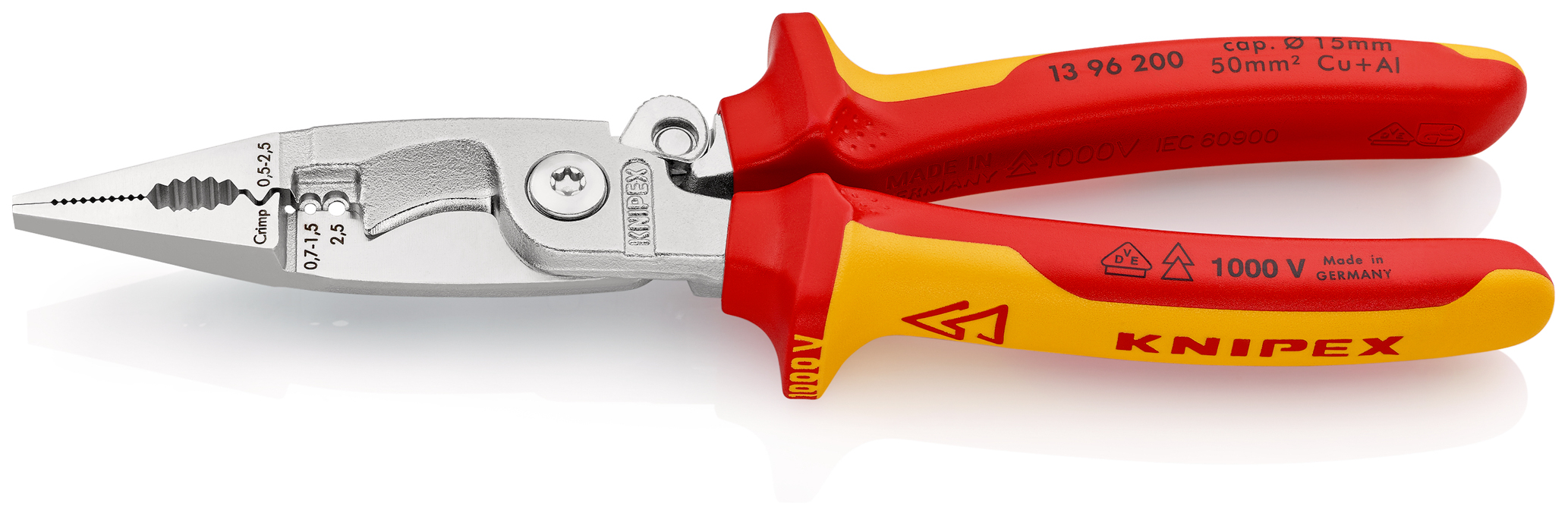 Pince multifonctions 6 outils en 1 - 200mm - Bi-matière - Chromée 1000V - Loquet KNIPEX - 1396200