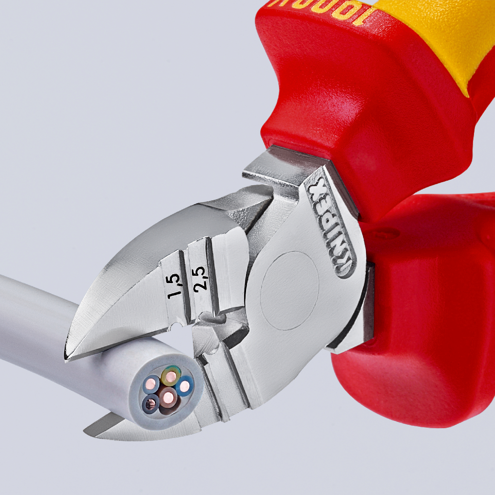 Pince coupante de côté - à dénuder 1,5 à 2,5mm² 160mm Bi-matière Chromé 1000V SC KNIPEX - 1426160SB
