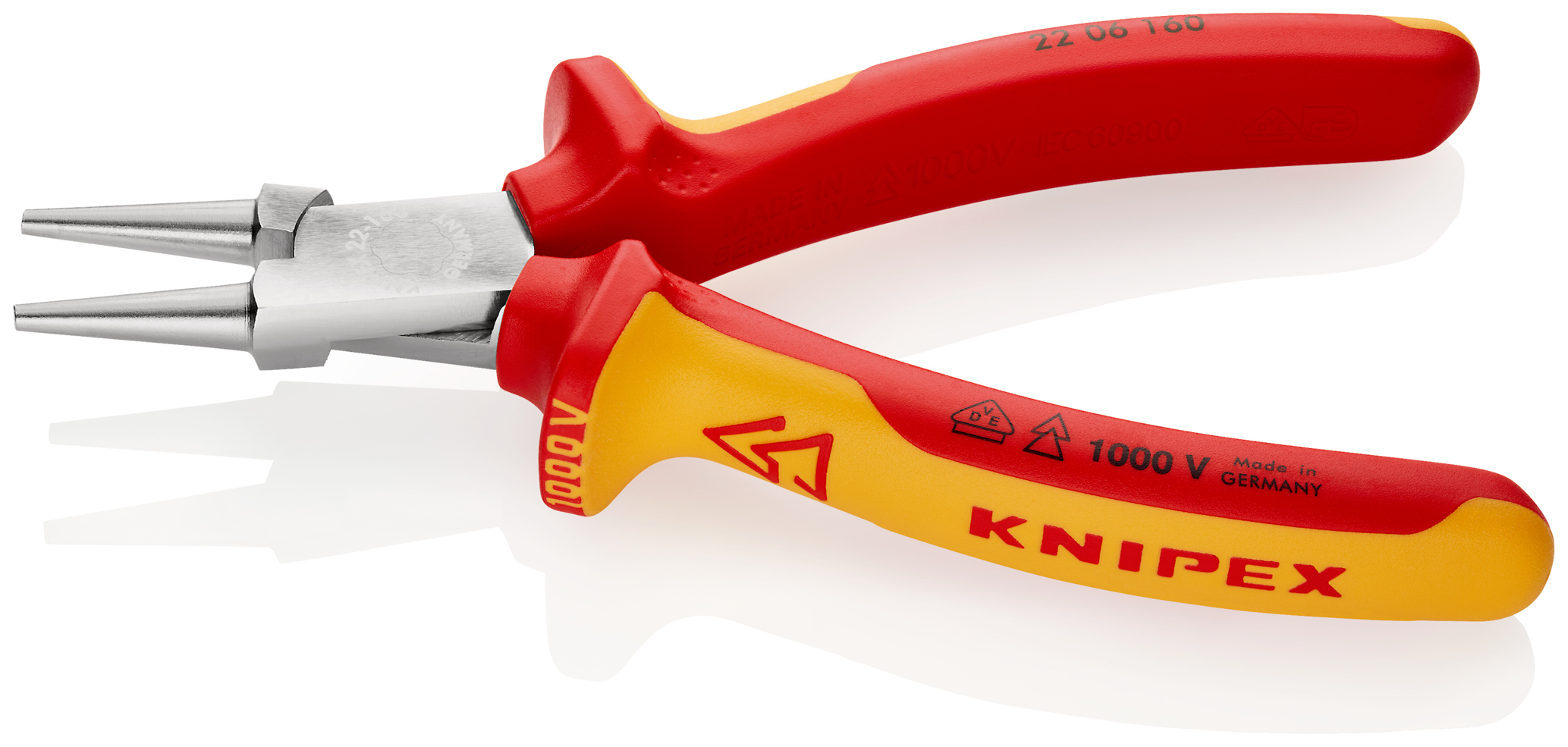 Pince a becs ronds 160mm chrome 1000v KNIPEX - 22 06 160