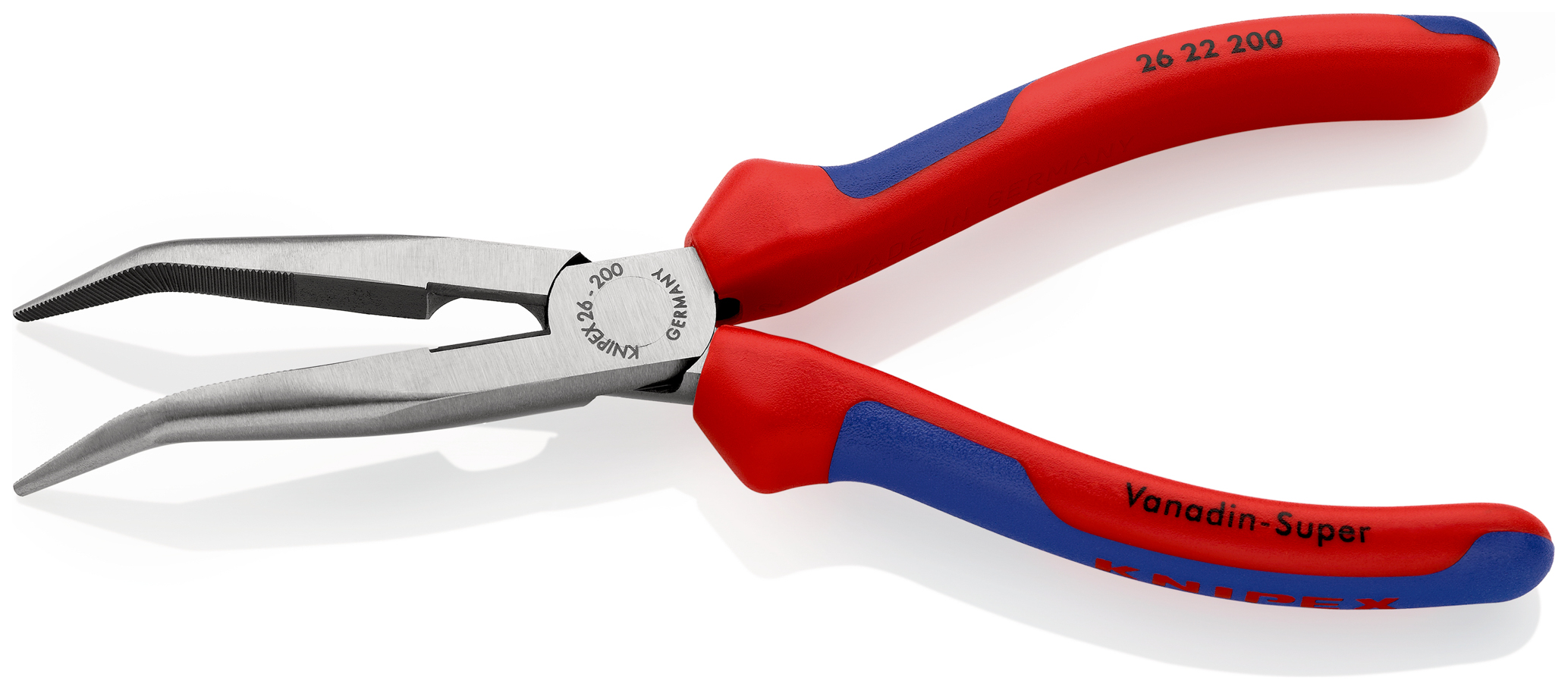 Pince à becs demi-ronds 200mm coudés 40° avec tranchant - Bi-matière - Chromée KNIPEX - 2622200