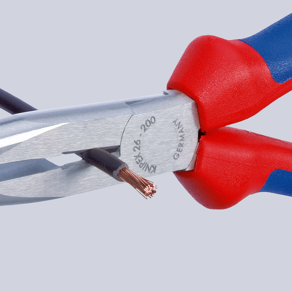 Pince à becs demi-ronds 200mm coudés 40° avec tranchant - Bi-matière - Chromée KNIPEX - 2622200