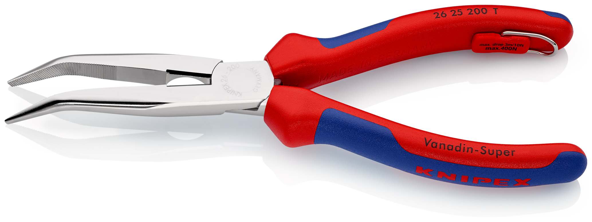 Pince bec 1/2 rd 200mm 40° chr antichute KNIPEX - 26 25 200 T