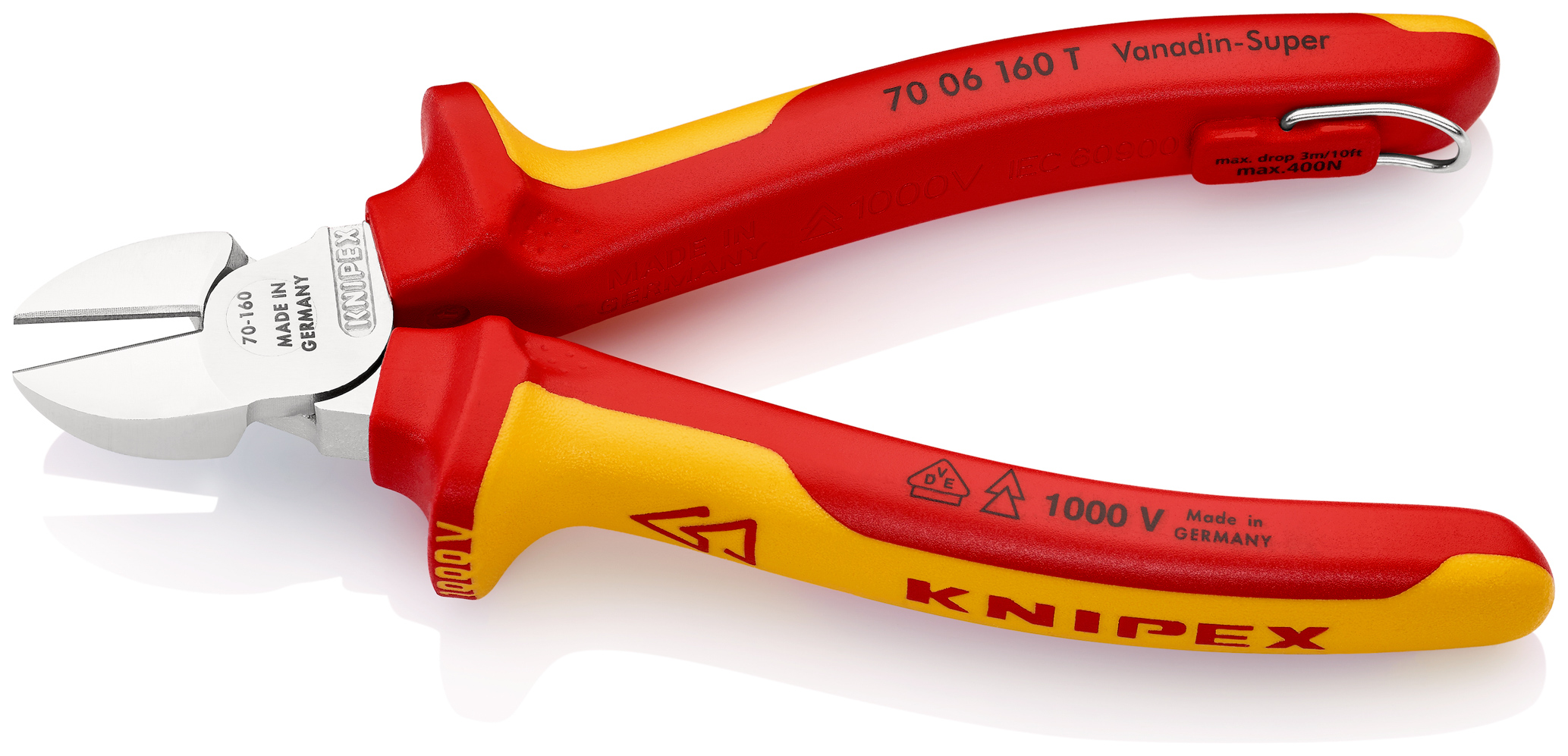 Pince coupante de côté 160mm 1000v antichute KNIPEX - 70 06 160 T BK