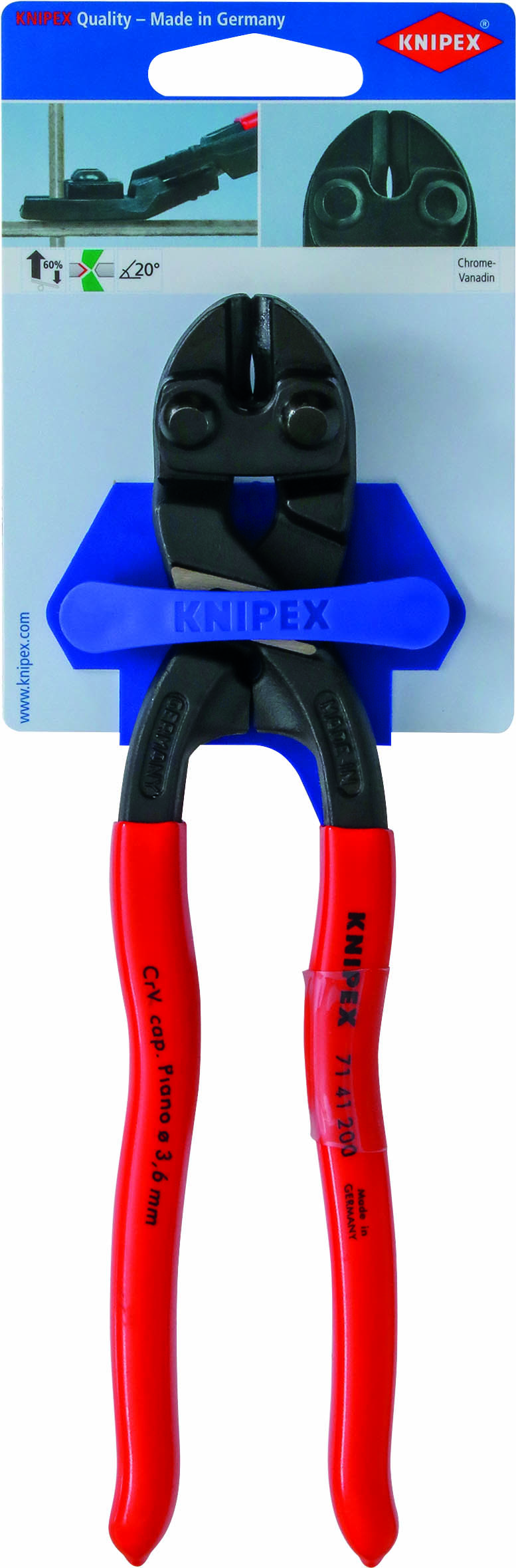 Pince coupe-boulon CoBolt profil de coupe ajouré 200mm 20° - Gainage PVC - SC KNIPEX - 7141200SB