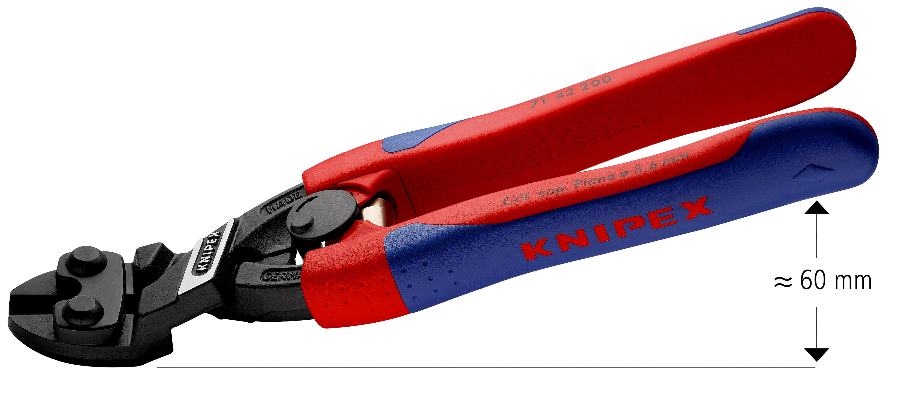 Coupe boulons compact Cobolt Evidé - Coudé - Gainage bi-matière - Avec ressort KNIPEX - 7142200