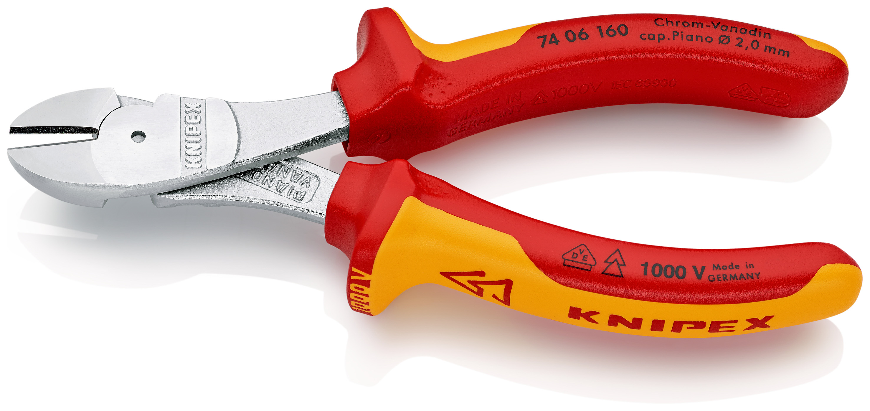 Pince coupante démultipliée 160mm - Gainage bi-matière - Chromée - Isolée 1000V KNIPEX - 7406160SB