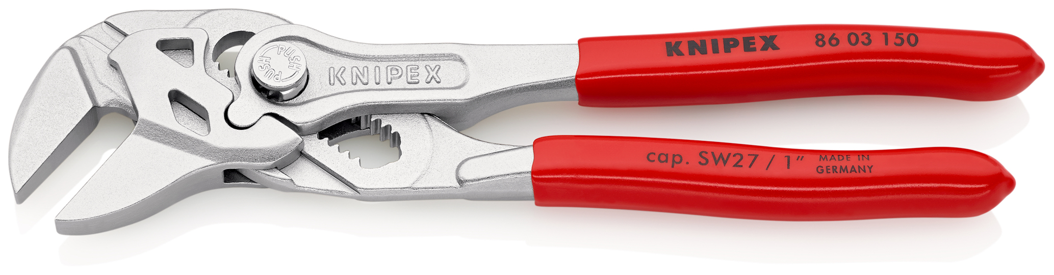 Pince-clé 150mm - Gainage PVC - Chromée - Ouverture 27mm - SC KNIPEX - 8603150SB
